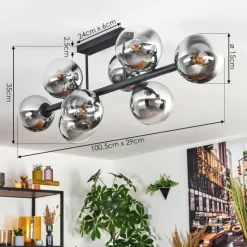 hofstein Gastor Plafonnier, Boule lumineuse Chrome, Clair, Fumé, 8 lumières