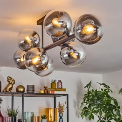 hofstein Gastor Plafonnier, Boule lumineuse Chrome, Clair, Fumé, 8 lumières