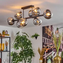 hofstein Gastor Plafonnier, Boule lumineuse Chrome, Clair, Fumé, 8 lumières