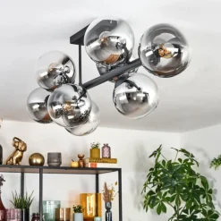 hofstein Gastor Plafonnier, Boule lumineuse Chrome, Clair, Fumé, 8 lumières