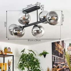 Suspension Verre Fumé-hofstein Gastor Plafonnier, Boule lumineuse Clair, Fumé, 6 lumières