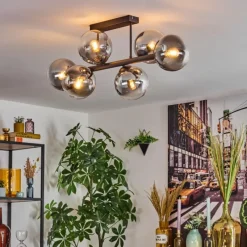 Suspension Verre Fumé-hofstein Gastor Plafonnier, Boule lumineuse Clair, Fumé, 6 lumières