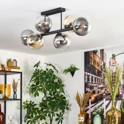 hofstein Gastor Plafonnier, Boule lumineuse Ambre, Clair, Fumé, 6 lumières