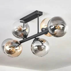 hofstein Gastor Plafonnier, Boule lumineuse Ambre, Clair, Fumé, 6 lumières