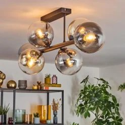 hofstein Gastor Plafonnier, Boule lumineuse Ambre, Clair, Fumé, 6 lumières