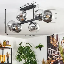 hofstein Gastor Plafonnier, Boule lumineuse Chrome, Clair, Fumé, 6 lumières