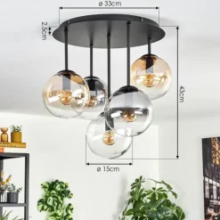 hofstein Gastor Plafonnier, Boule lumineuse 45 cm Ambre, Clair, Fumé, 5 lumières