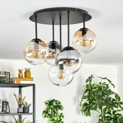 hofstein Gastor Plafonnier, Boule lumineuse 45 cm Ambre, Clair, Fumé, 5 lumières