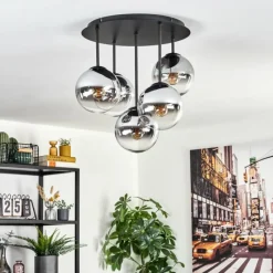 hofstein Gastor Plafonnier, Boule lumineuse 45 cm Chrome, Clair, Fumé, 5 lumières