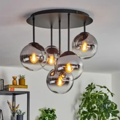 hofstein Gastor Plafonnier, Boule lumineuse 45 cm Chrome, Clair, Fumé, 5 lumières