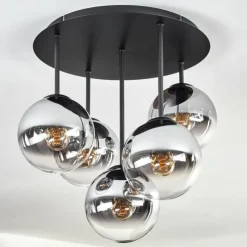 hofstein Gastor Plafonnier, Boule lumineuse 45 cm Chrome, Clair, Fumé, 5 lumières