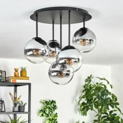 hofstein Gastor Plafonnier, Boule lumineuse 45 cm Chrome, Clair, Fumé, 5 lumières