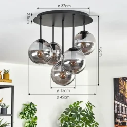 hofstein Gastor Plafonnier, Boule lumineuse 45 cm Fumé, 5 lumières