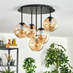hofstein Gastor Plafonnier, Boule lumineuse 45 cm Ambre, 5 lumières