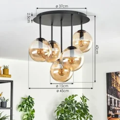 hofstein Gastor Plafonnier, Boule lumineuse 45 cm Ambre, 5 lumières