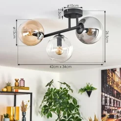 hofstein Gastor Plafonnier, Boule lumineuse Ambre, Clair, Fumé, 3 lumières