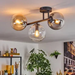 hofstein Gastor Plafonnier, Boule lumineuse Ambre, Clair, Fumé, 3 lumières