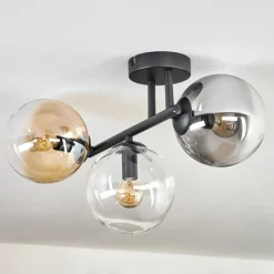 hofstein Gastor Plafonnier, Boule lumineuse Ambre, Clair, Fumé, 3 lumières