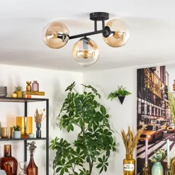 hofstein Gastor Plafonnier, Boule lumineuse Ambre, Clair, 3 lumières