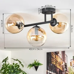 hofstein Gastor Plafonnier, Boule lumineuse Ambre, Clair, 3 lumières