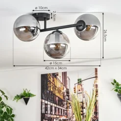 hofstein Gastor Plafonnier, Boule lumineuse Fumé, 3 lumières