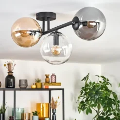 hofstein Gastor Plafonnier, Boule lumineuse Ambre, Clair, Fumé, 3 lumières