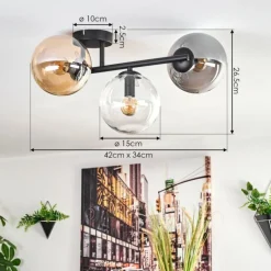 hofstein Gastor Plafonnier, Boule lumineuse Ambre, Clair, Fumé, 3 lumières