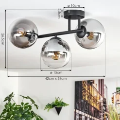 Suspension Verre Fumé-hofstein Gastor Plafonnier, Boule lumineuse Clair, Fumé, 3 lumières