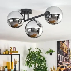 hofstein Gastor Plafonnier, Boule lumineuse Chrome, Fumé, 3 lumières