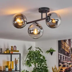 hofstein Gastor Plafonnier, Boule lumineuse Chrome, Clair, Fumé, 3 lumières