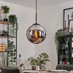 hofstein Gastor Suspension, Boule lumineuse Chrome, Fumé, 1 lumière