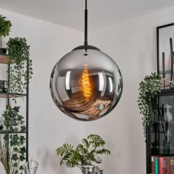 hofstein Gastor Suspension, Boule lumineuse Chrome, Fumé, 1 lumière