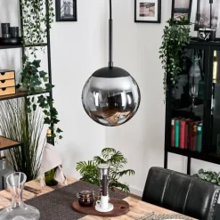 Suspension Verre Fumé-hofstein Gastor Suspension, Boule lumineuse 20 cm Fumé, 1 lumière