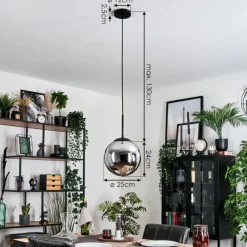 hofstein Gastor Suspension, Boule lumineuse 25 cm Chrome, Fumé, 1 lumière