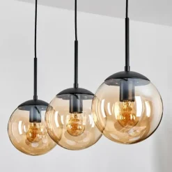 hofstein Gastor Suspension, Boule lumineuse Ambre, 3 lumières