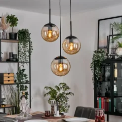 hofstein Gastor Suspension, Boule lumineuse 30 cm Ambre, 3 lumières