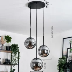 hofstein Gastor Suspension, Boule lumineuse 30 cm Chrome, Fumé, 3 lumières