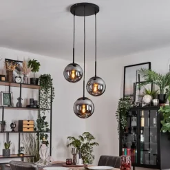 hofstein Gastor Suspension, Boule lumineuse 30 cm Chrome, Fumé, 3 lumières