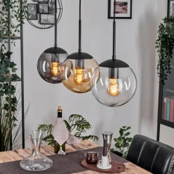 hofstein Gastor Suspension, Boule lumineuse Ambre, Clair, Fumé, 3 lumières