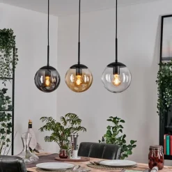hofstein Gastor Suspension, Boule lumineuse Ambre, Clair, Fumé, 3 lumières