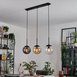 hofstein Gastor Suspension, Boule lumineuse Ambre, Clair, Fumé, 3 lumières