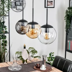 hofstein Gastor Suspension, Boule lumineuse Ambre, Clair, Fumé, 3 lumières