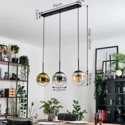 Lampes Dorées-hofstein Gastor Suspension, Boule lumineuse Or, Clair, Fumé, 3 lumières