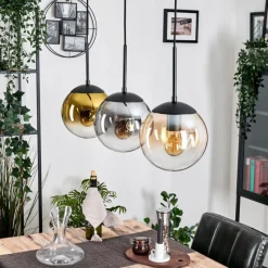 Lampes Dorées-hofstein Gastor Suspension, Boule lumineuse Or, Clair, Fumé, 3 lumières