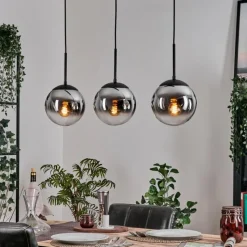 hofstein Gastor Suspension, Boule lumineuse Chrome, Clair, Fumé, 3 lumières