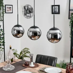hofstein Gastor Suspension, Boule lumineuse Chrome, Fumé, 3 lumières