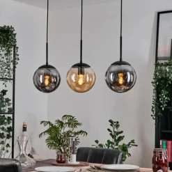 hofstein Gastor Suspension, Boule lumineuse Ambre, Clair, Fumé, 3 lumières