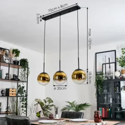 hofstein Gastor Suspension, Boule lumineuse Or, Clair, 3 lumières