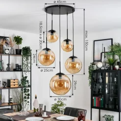 hofstein Gastor Suspension, Boule lumineuse 45 cm Noir, 5 lumières