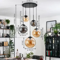 hofstein Gastor Suspension, Boule lumineuse 45 cm Noir, 5 lumières